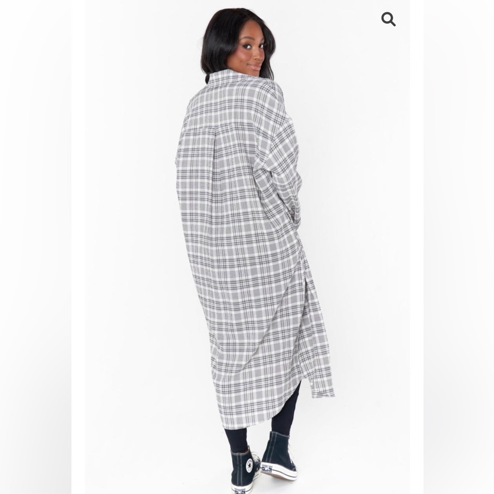 Show Me Your Mumu Leo Button Down Tunic Windowpane Plaid Large Pockets - Picture 3 of 9